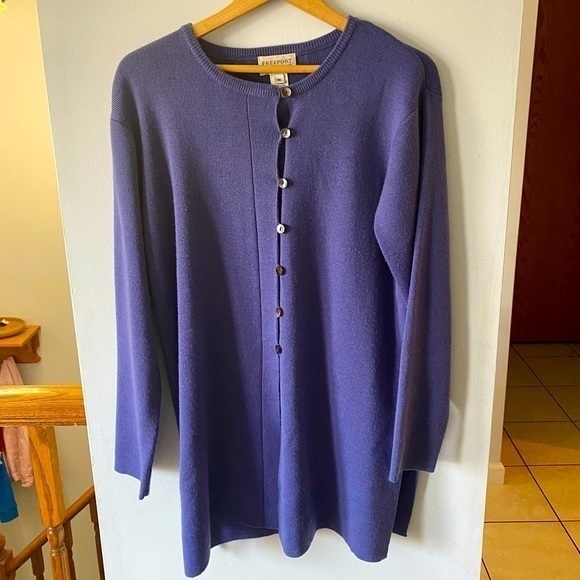 🌈SALE!💥 Y2K Vintage Wool-blend Freeport Studio Long Cardigan Medium Purple - Picture 1 of 9